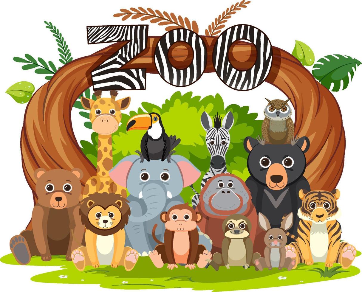 Zoo animals group in flat cartoon style vector