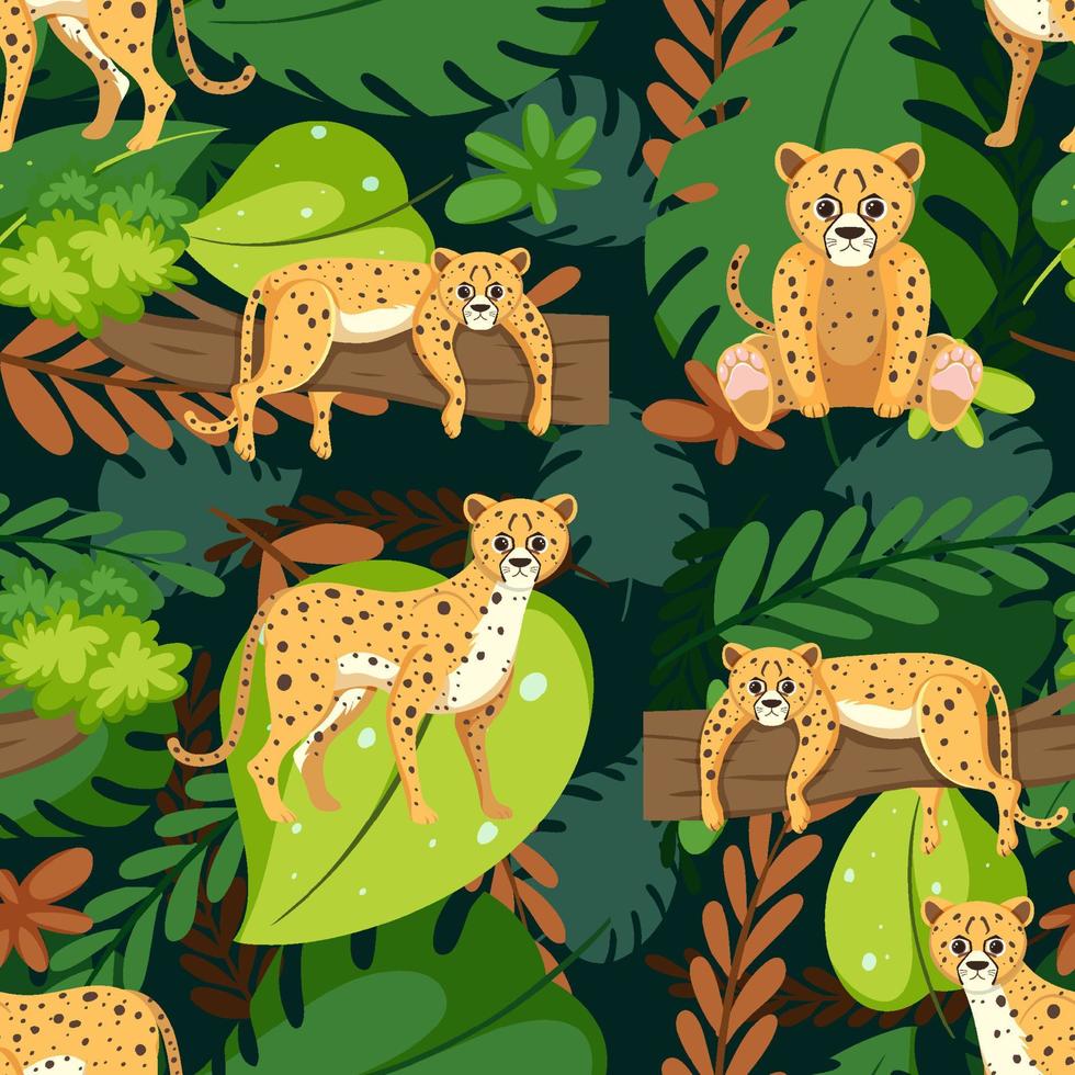 lindo, leopardos, seamless, patrón vector