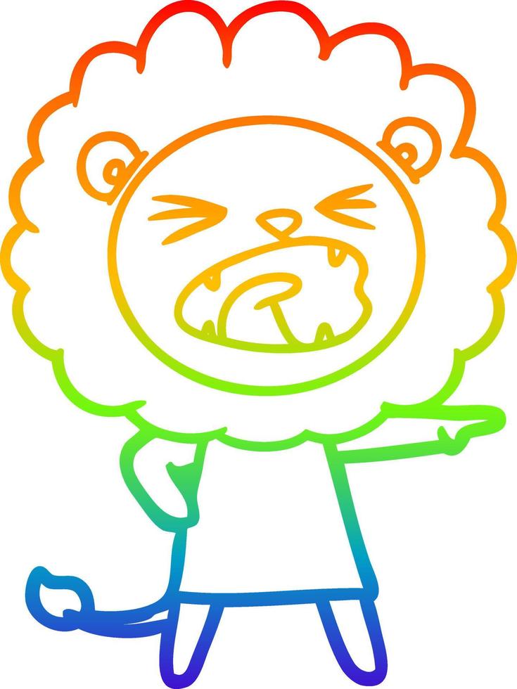 rainbow gradient line drawing cartoon angry lion in dress vector