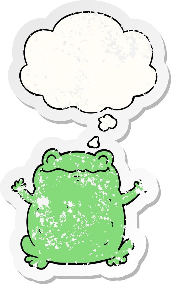 cartoon toad and thought bubble as a distressed worn sticker vector