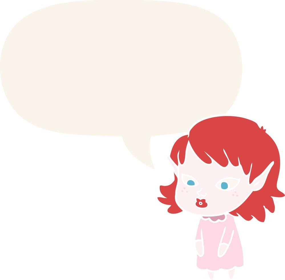 cartoon elf girl and pointy ears and speech bubble in retro style vector