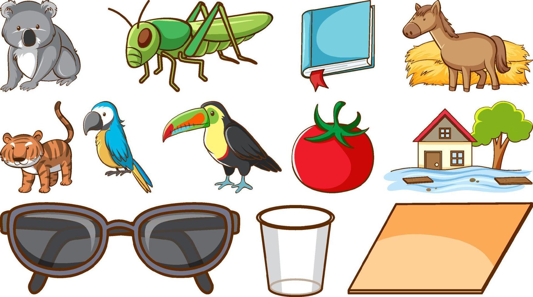 Cute animals and other objects vector