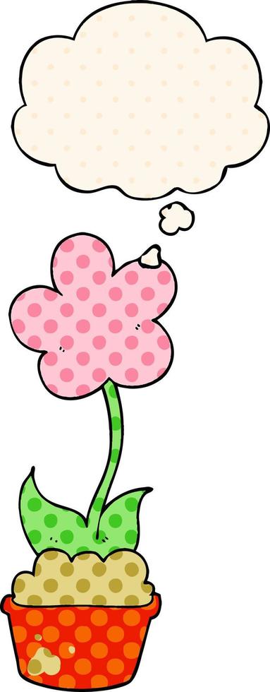 cute cartoon flower and thought bubble in comic book style vector