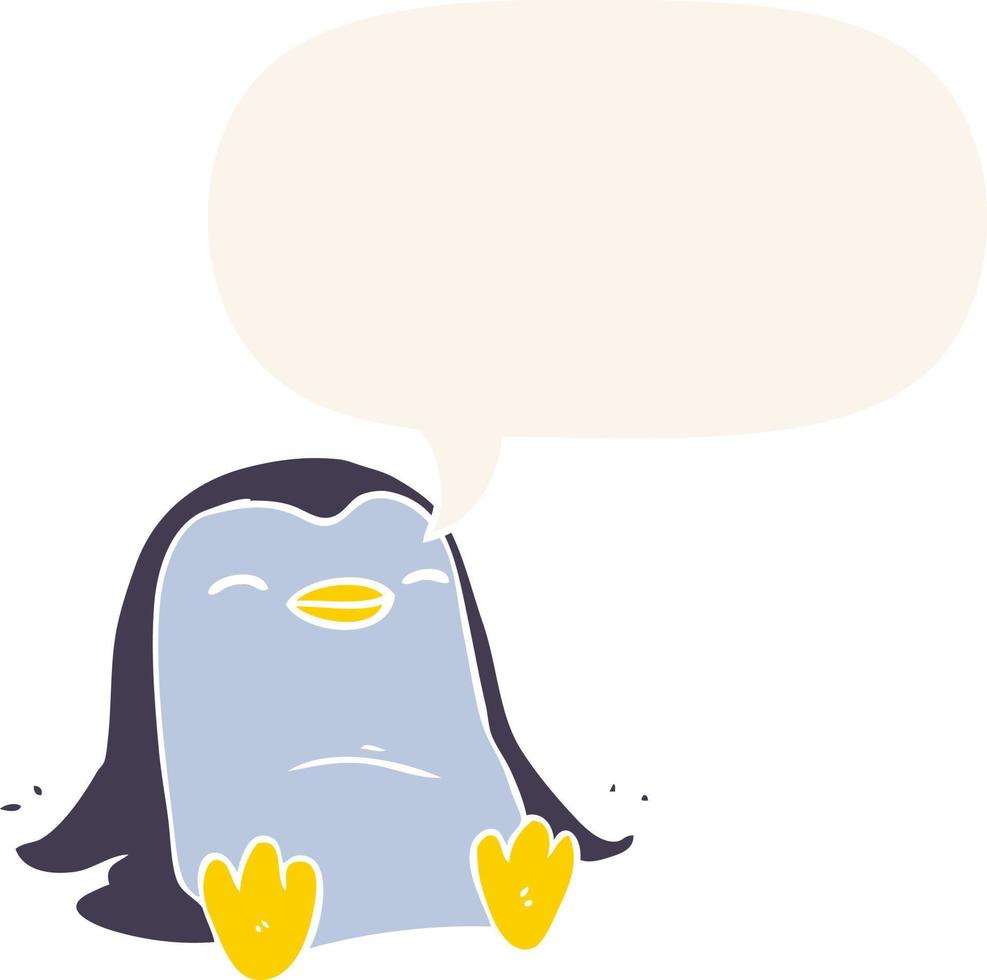 cartoon penguin and speech bubble in retro style vector