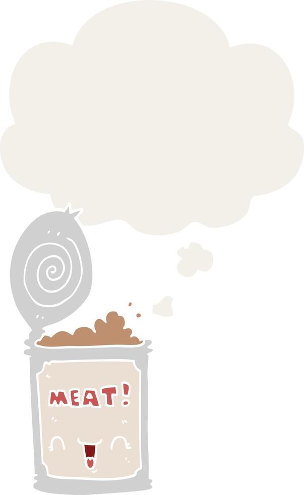 cartoon canned meat and thought bubble in retro style vector