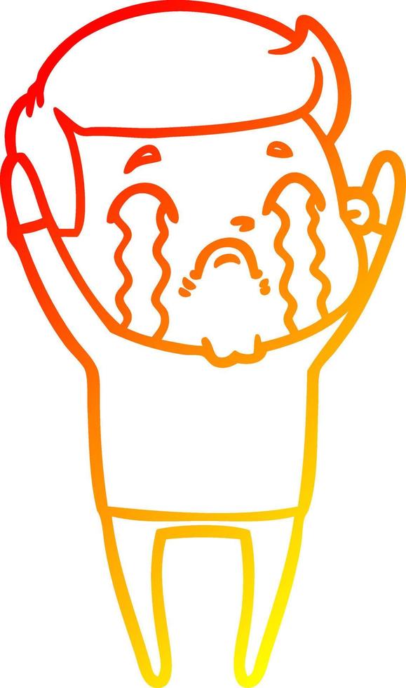 warm gradient line drawing cartoon man crying vector