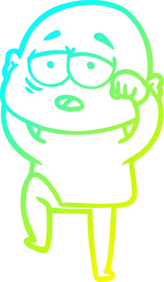 cold gradient line drawing cartoon tired bald man vector