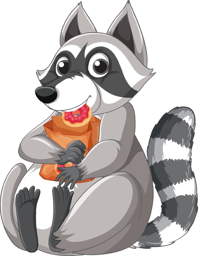 Cute raccoon eating donut vector