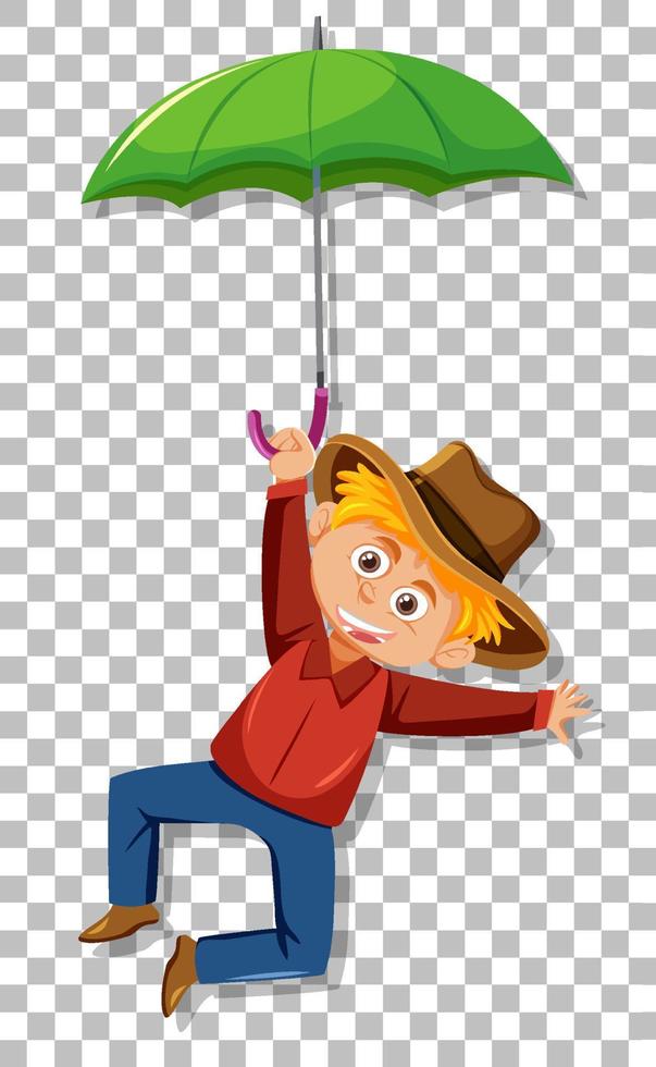 Happy young cowboy cartoon character on grid background vector