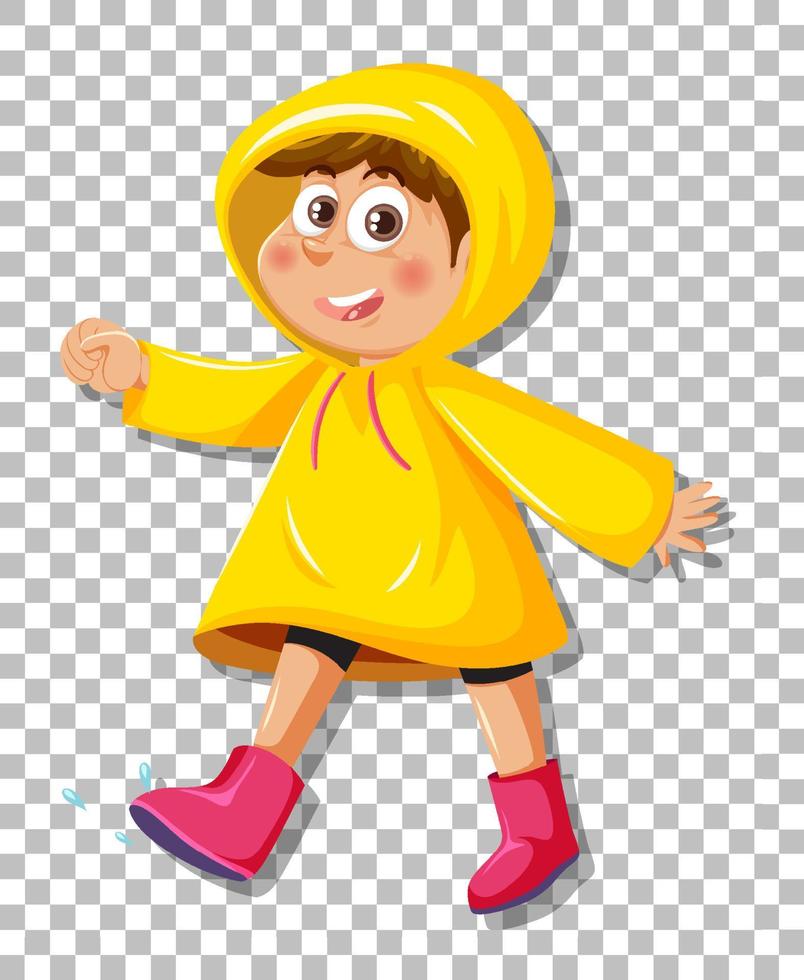 A boy in yellow raincoat on grid background vector