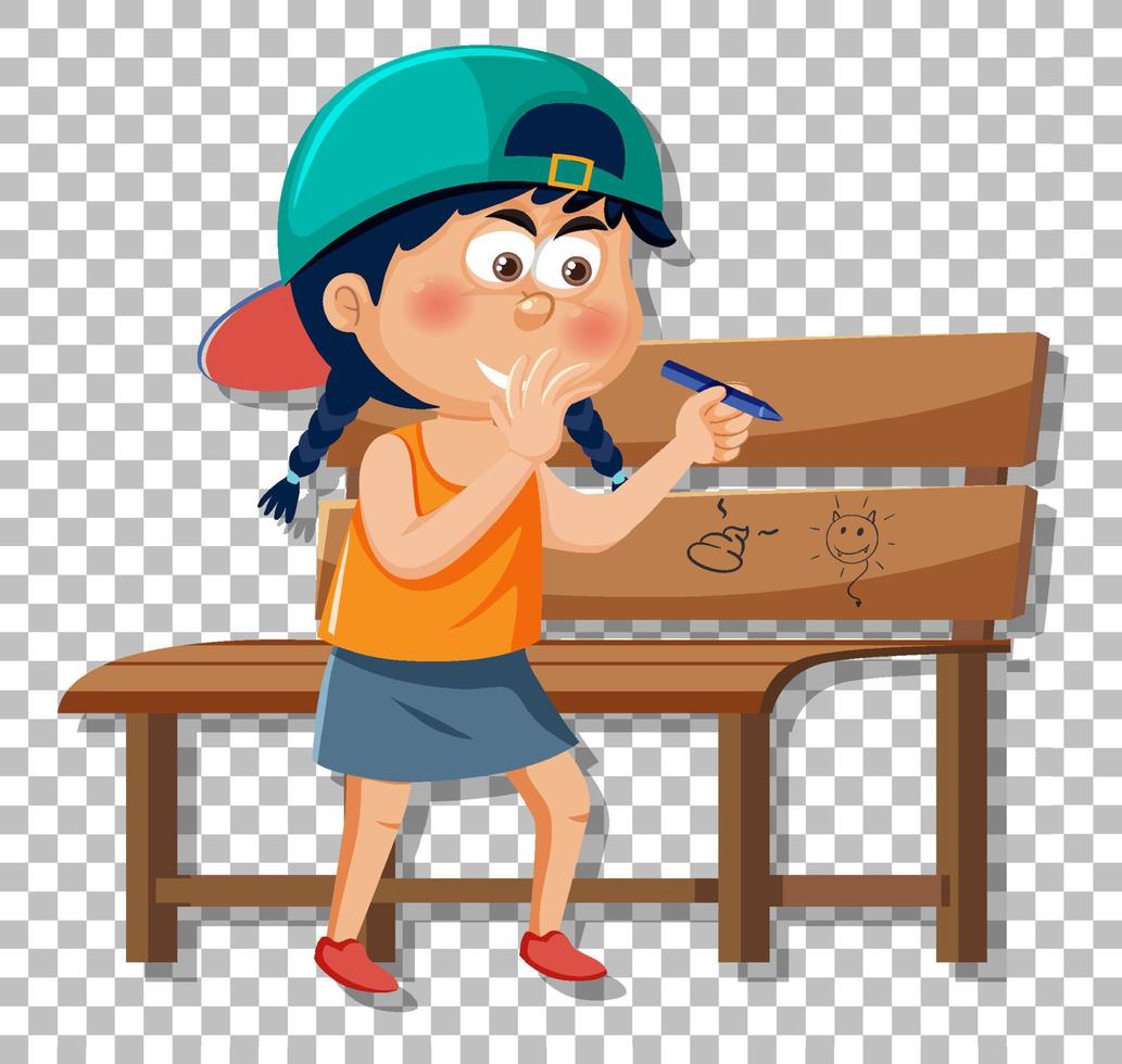 A girl drawing on brench vector