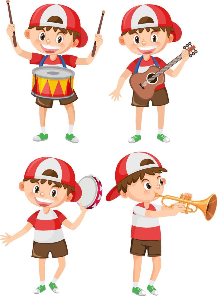 conjunto de niño con instrumento musical vector