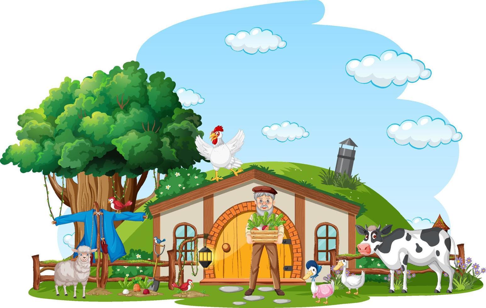 Farmer at the rural farm house vector