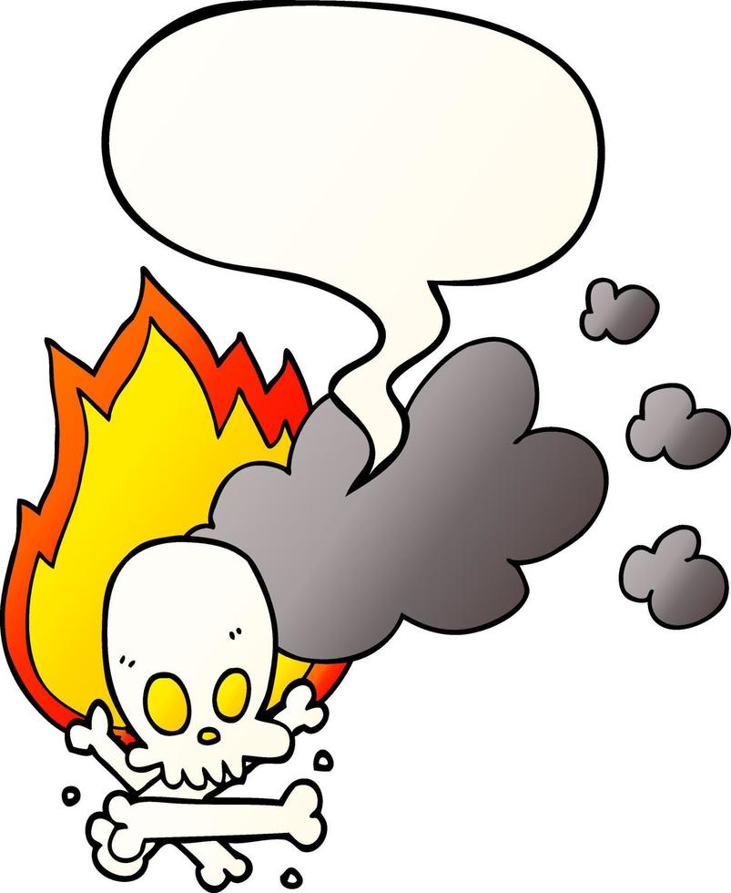 cartoon spooky burning bones and speech bubble in smooth gradient style vector