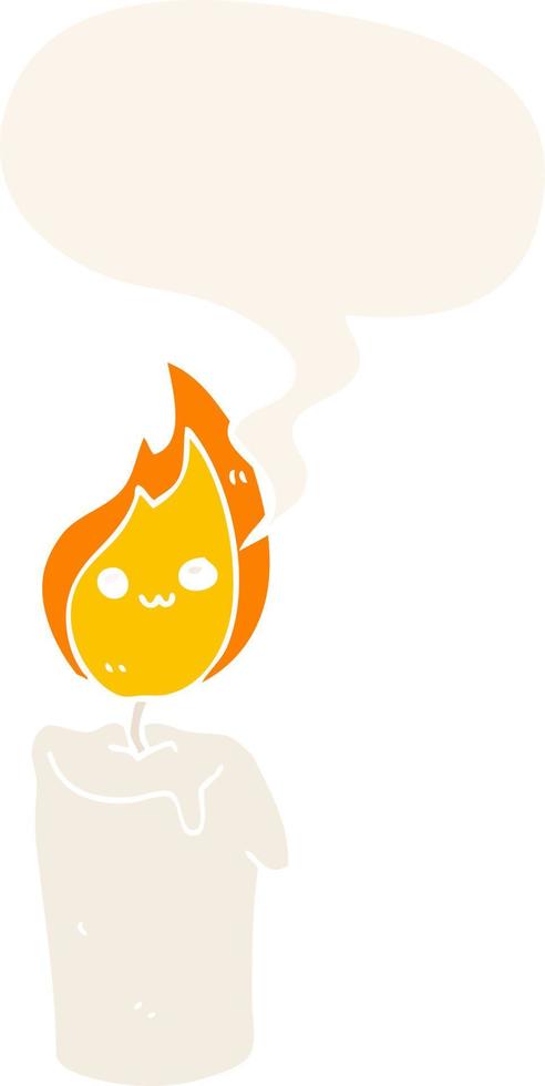 cartoon candle character and speech bubble in retro style vector