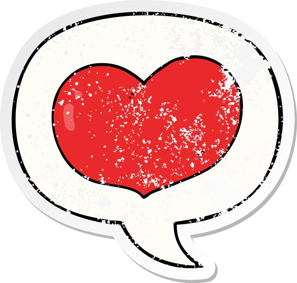 cartoon love heart and speech bubble distressed sticker vector