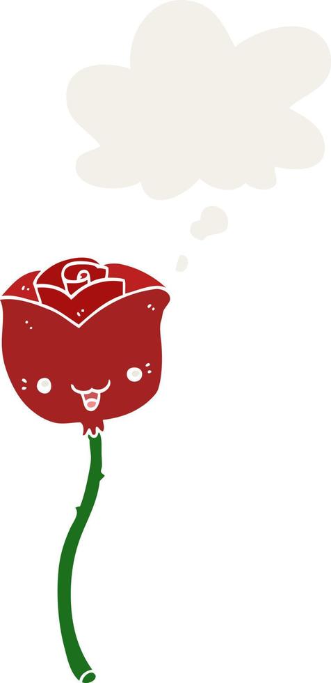 flor de dibujos animados y burbuja de pensamiento en estilo retro vector