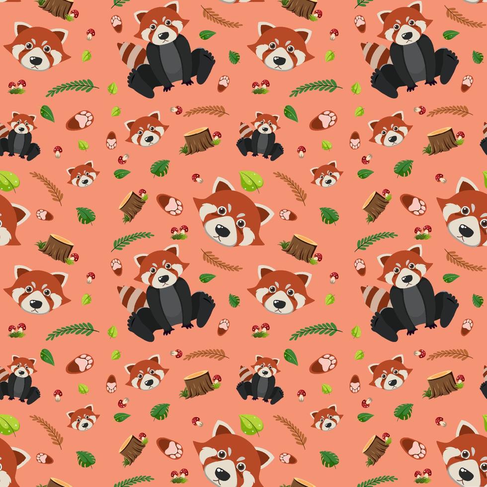 Red panda cute animal seamless pattern vector