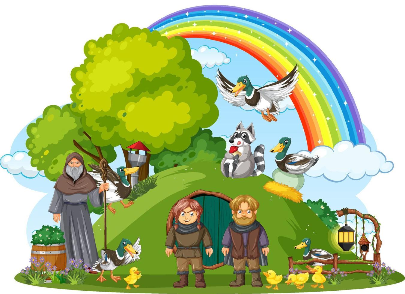 Magic land with medieval cartoon characters vector