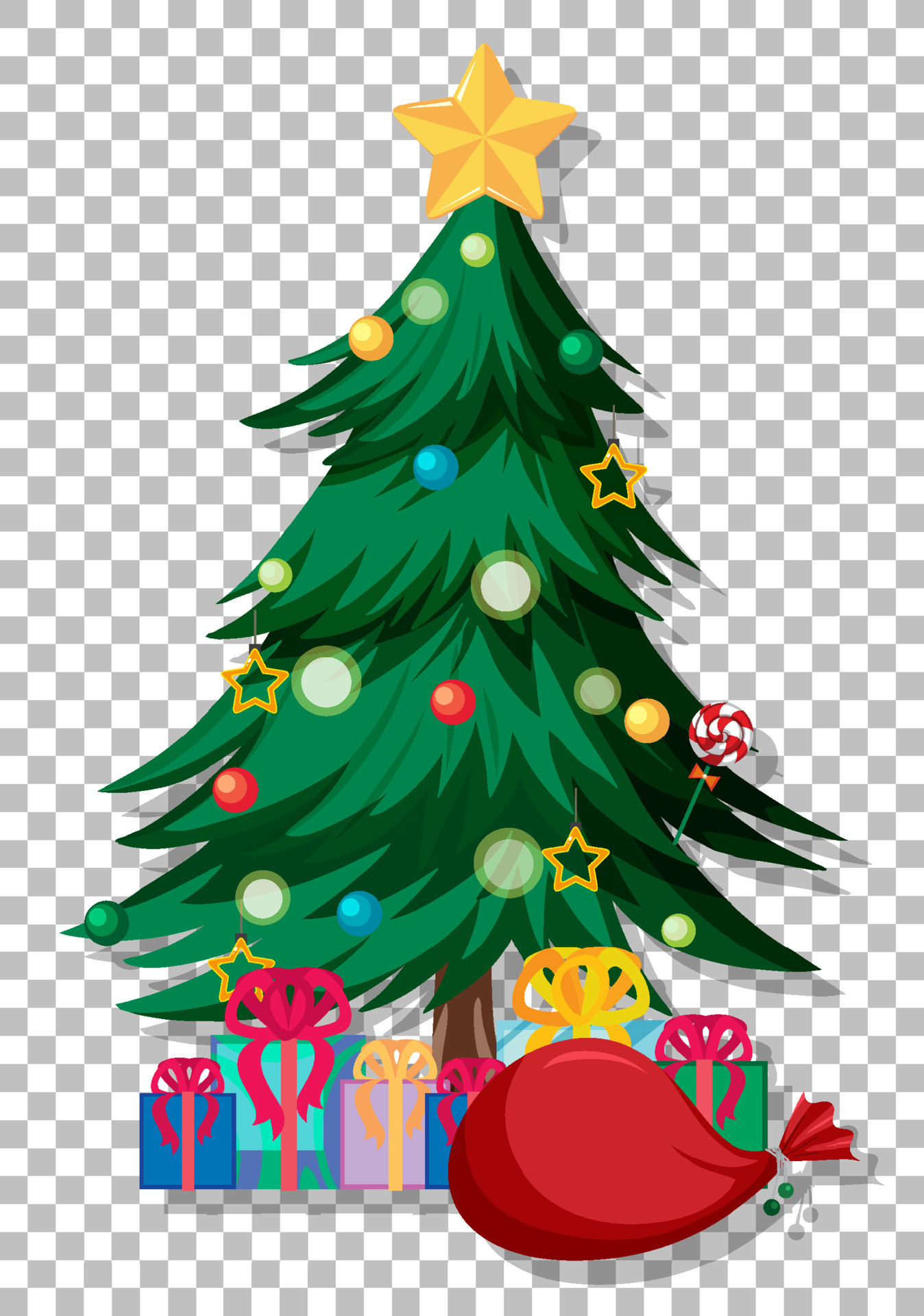 un árbol de navidad con un regalo debajo en el fondo de la cuadrícula  8684158 Vector en Vecteezy