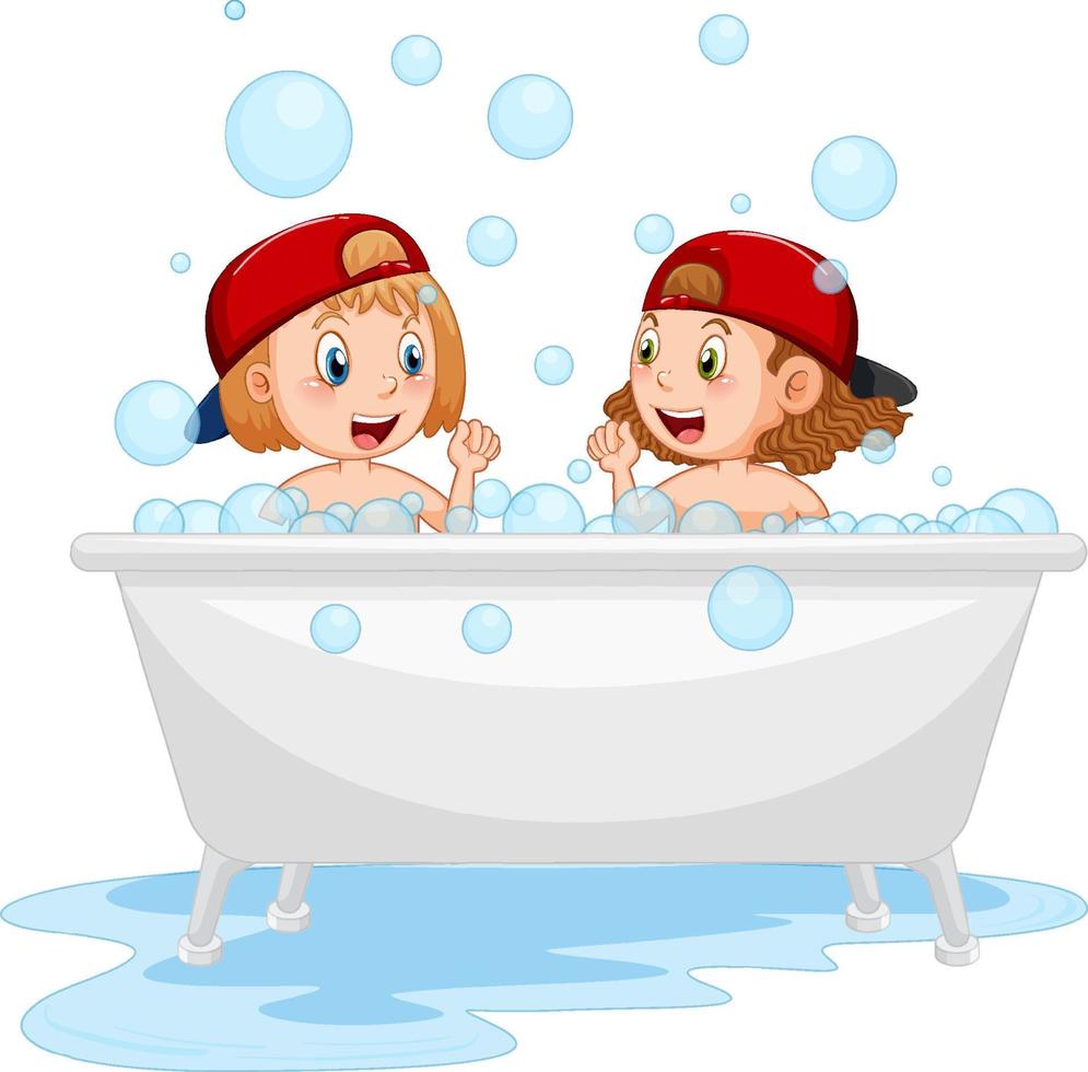 Happy kids playing in bathtub vector