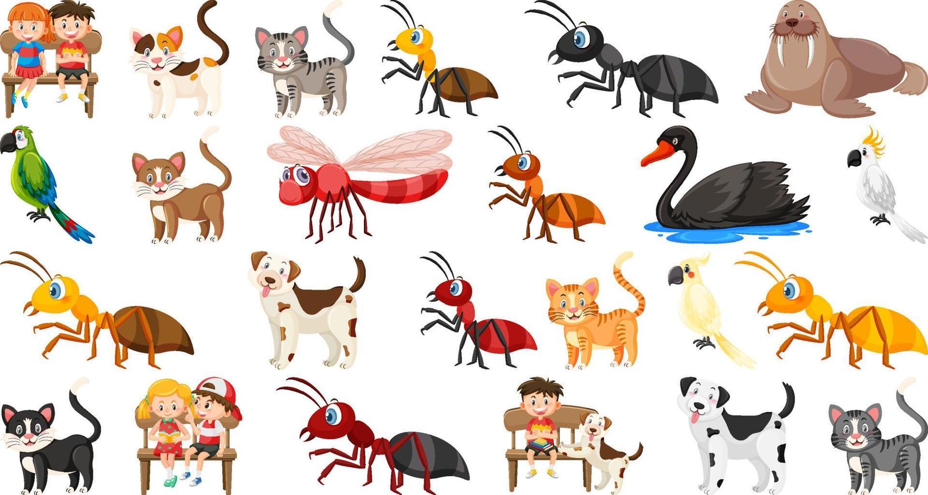 conjunto de varios animales salvajes en estilo de dibujos animados vector