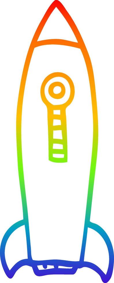 rainbow gradient line drawing cartoon space rocket vector