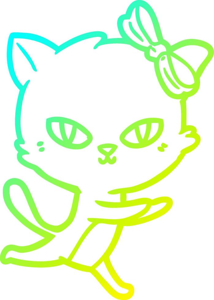 cold gradient line drawing cute cartoon cat running vector