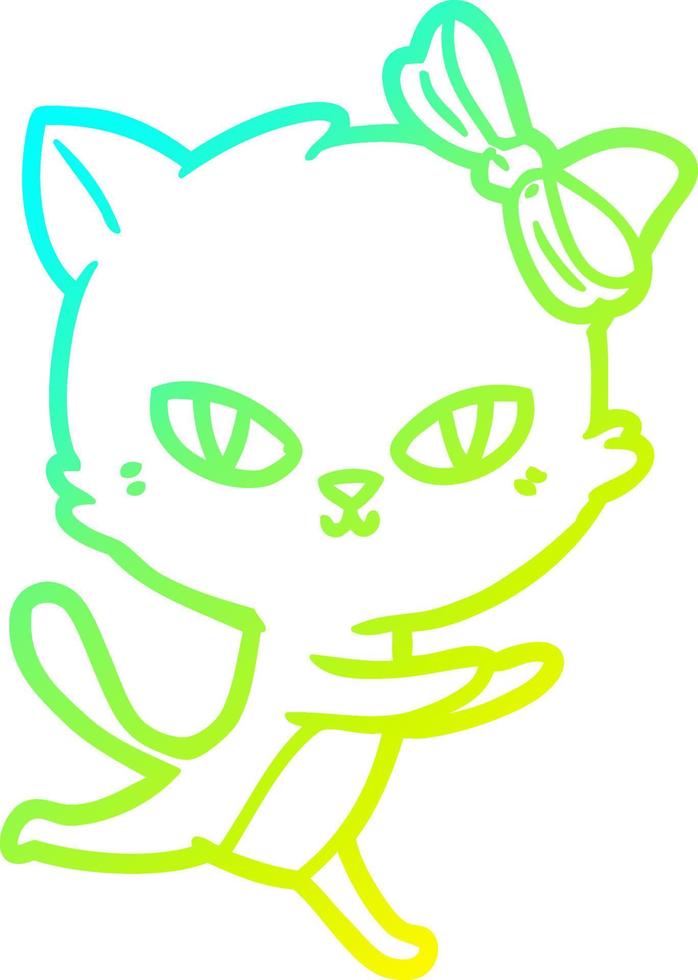 cold gradient line drawing cute cartoon cat running vector