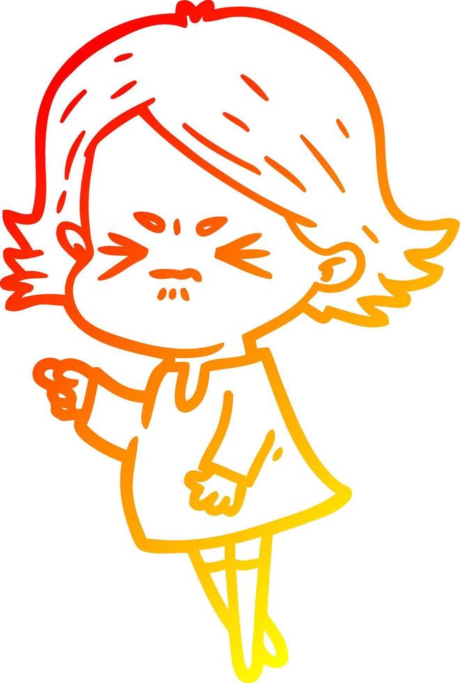 warm gradient line drawing cartoon angry woman vector