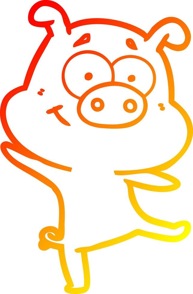 warm gradient line drawing happy cartoon pig dancing vector