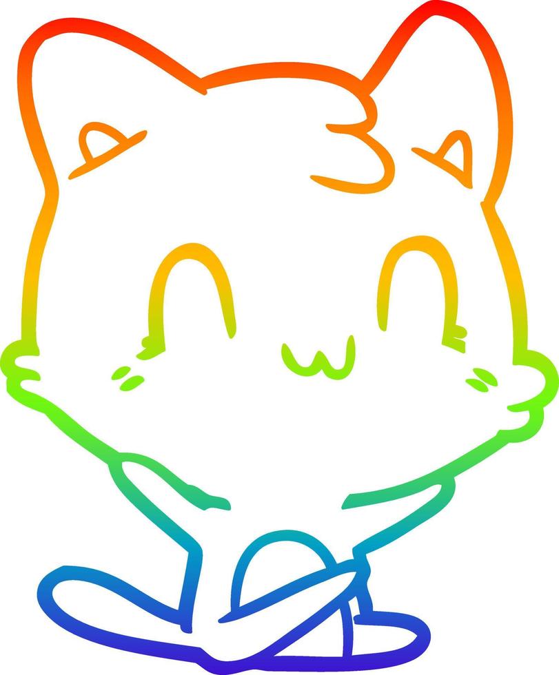 rainbow gradient line drawing cartoon happy cat vector