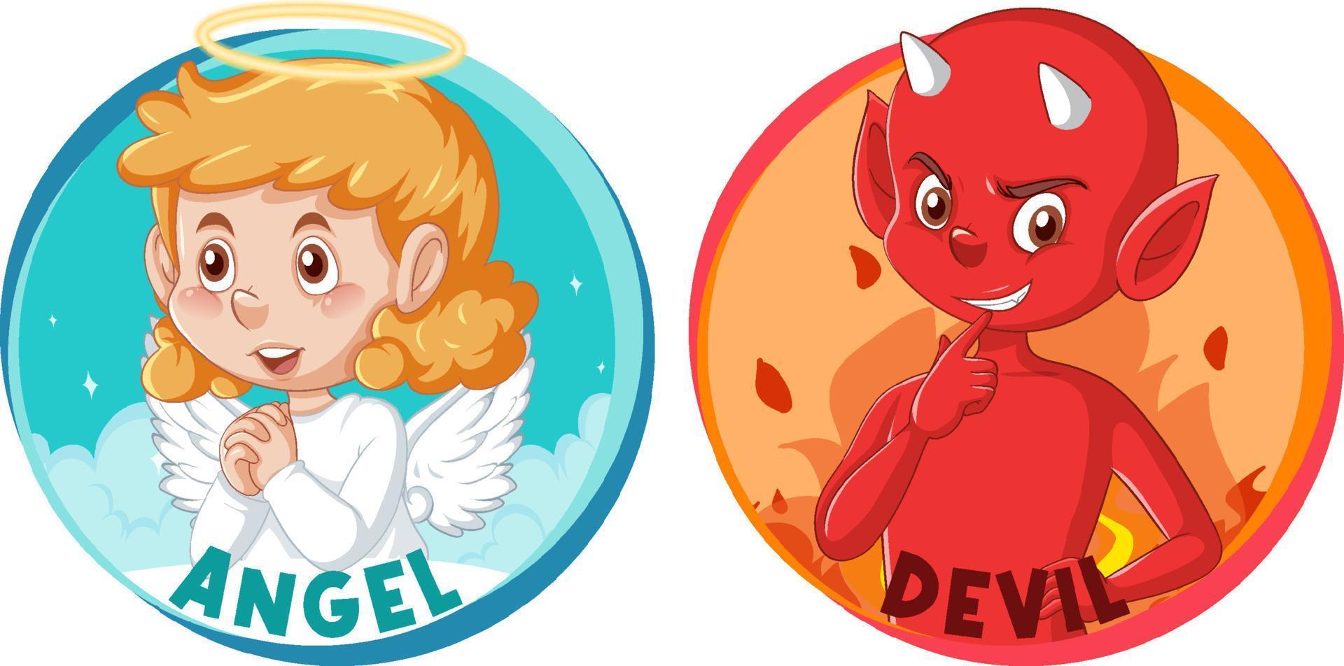 Devil and angel cartoon character on white background vector