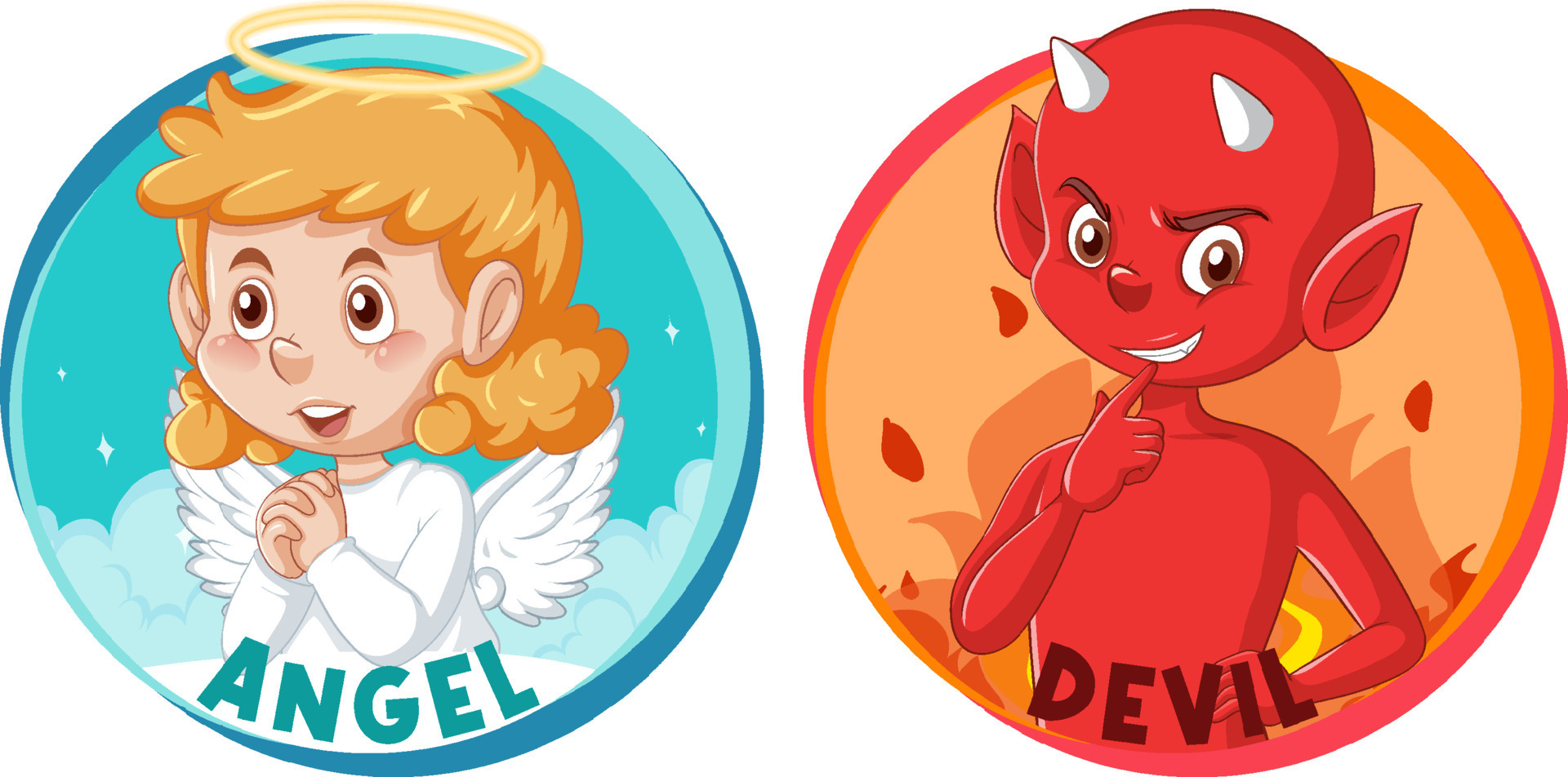 Devil and angel cartoon character on white background 8684247 Vector Art at  Vecteezy