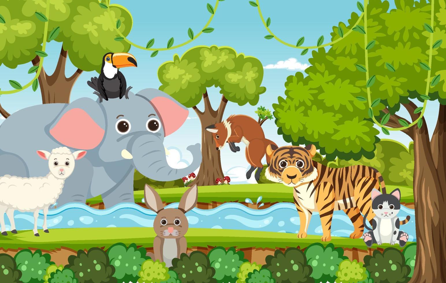 Cute wild animals in the forest vector