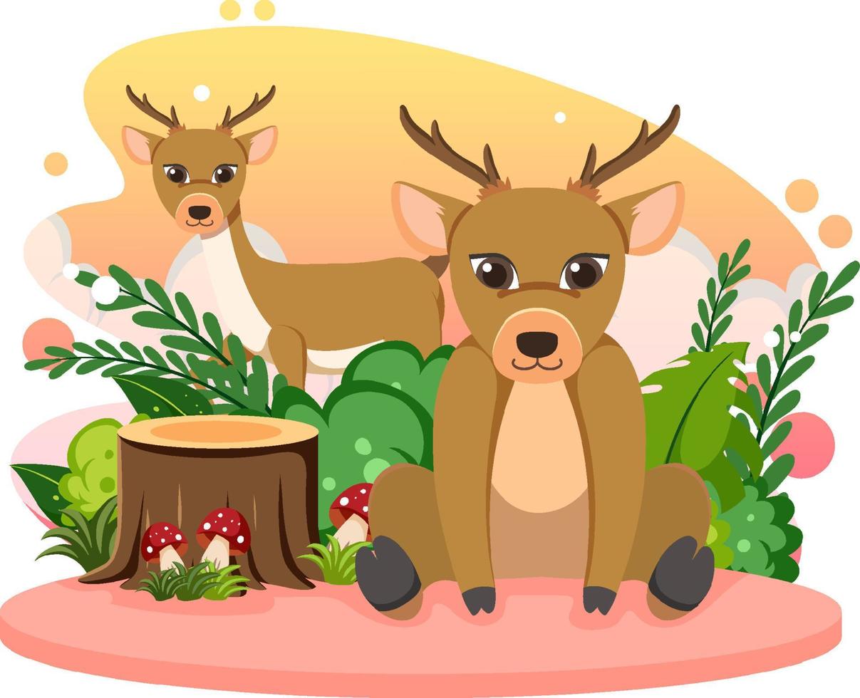 Two cute deers in flat cartoon style vector