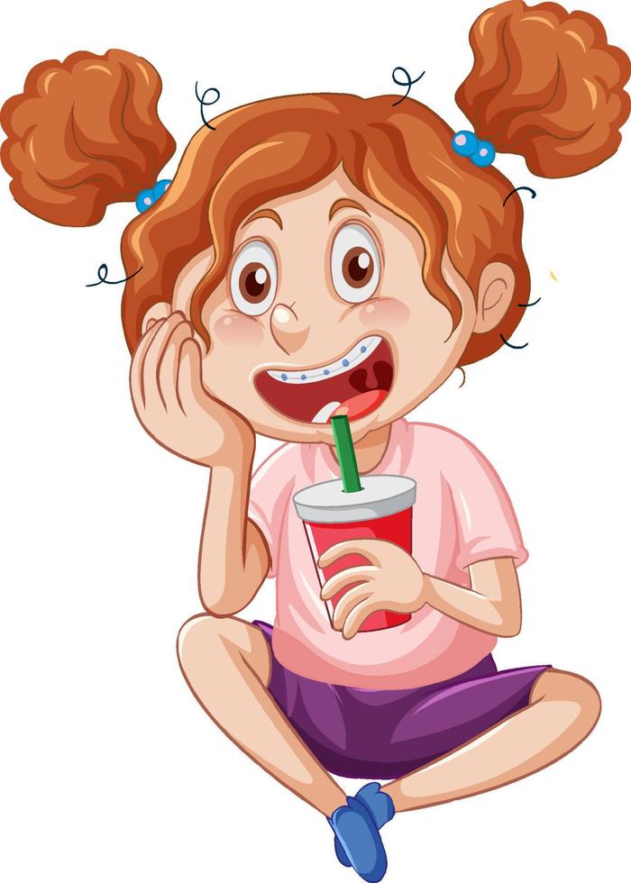 A girl enjoy drinking milkshake vector