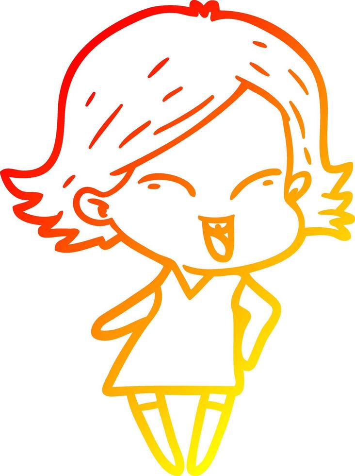 warm gradient line drawing happy cartoon girl vector