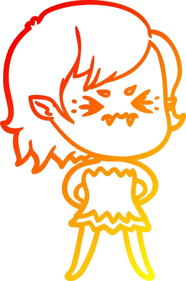 warm gradient line drawing annoyed cartoon vampire girl vector