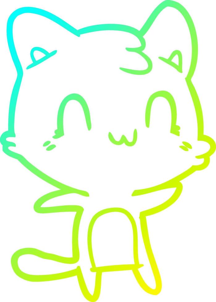 cold gradient line drawing cartoon happy cat vector