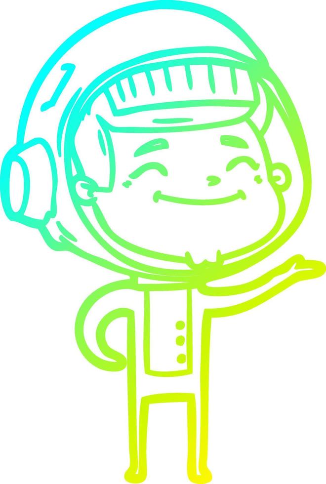 cold gradient line drawing happy cartoon astronaut vector