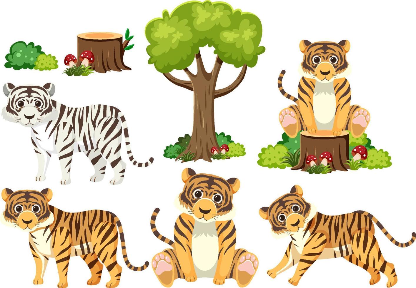 Wild animals set with nature elements vector