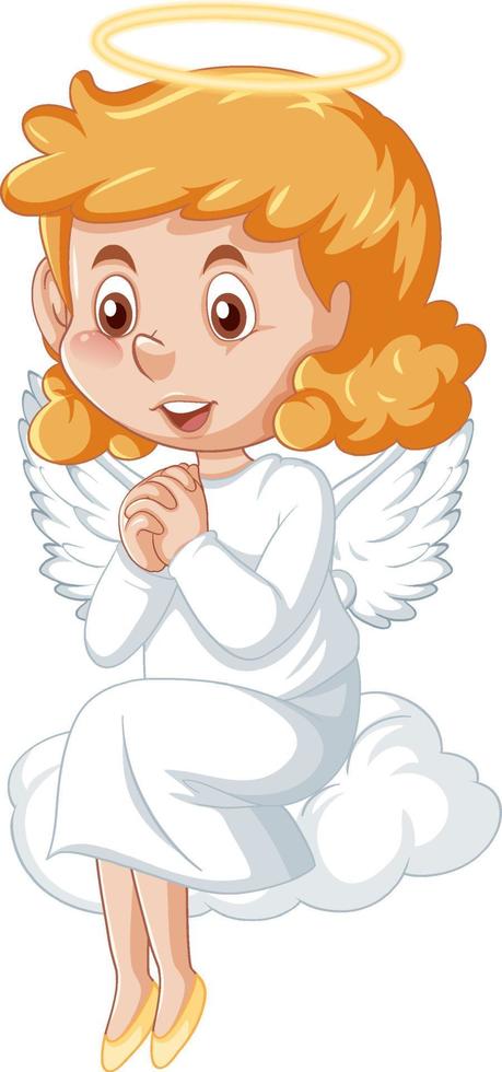 lindo personaje de dibujos animados de ángel en vestido blanco sobre fondo blanco vector