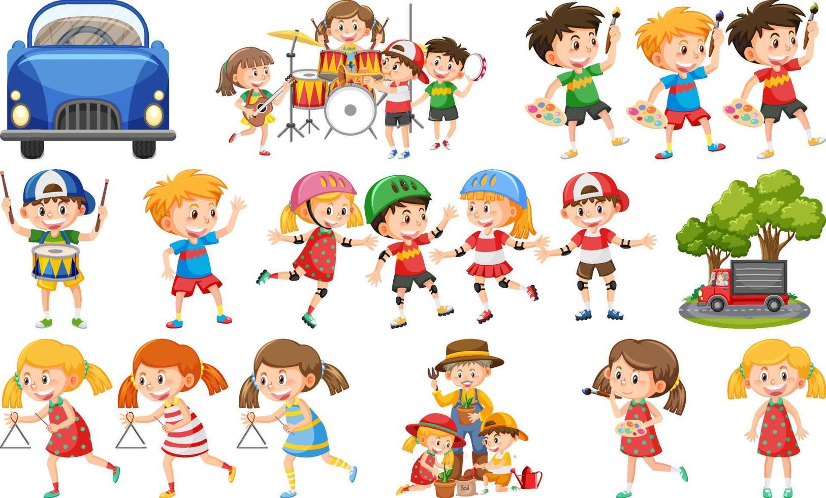 Set of cute kids and objects vector