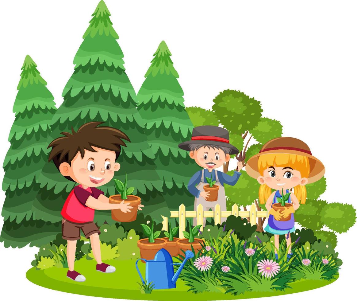 Happy people in the park gardening vector