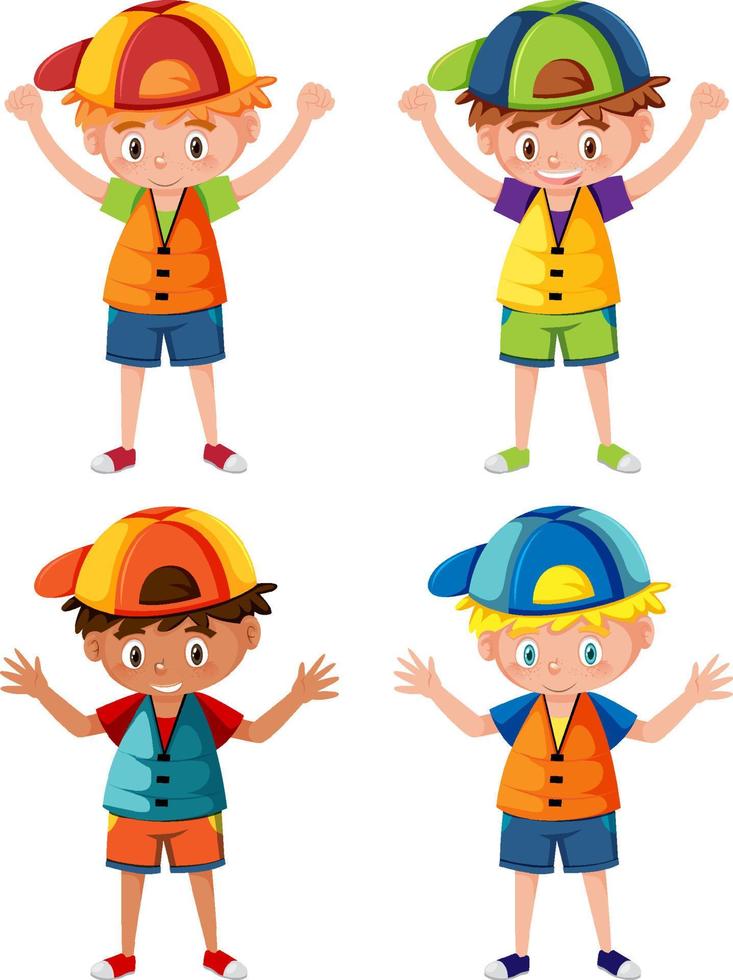 Set of boys wearing life jackets vector