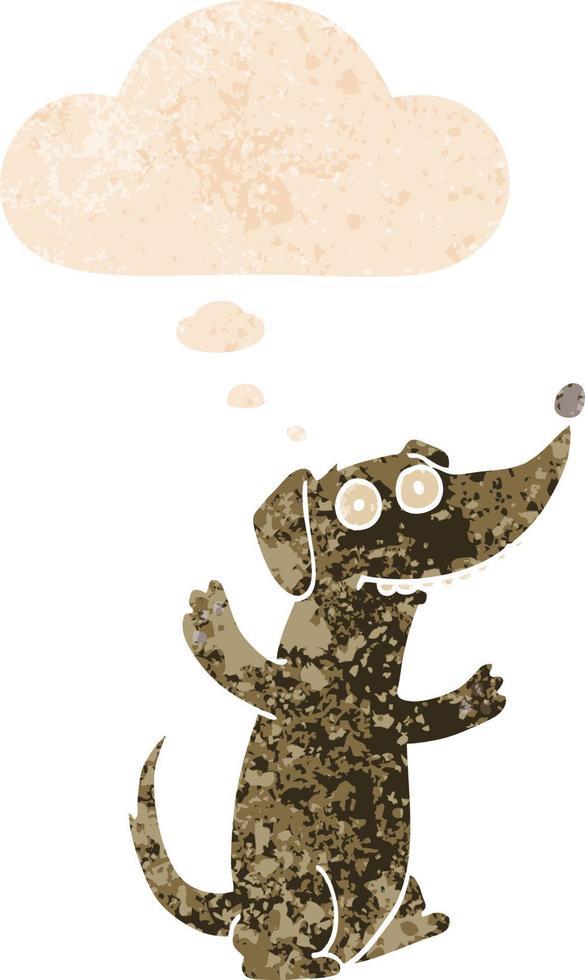 cartoon dog and thought bubble in retro textured style vector