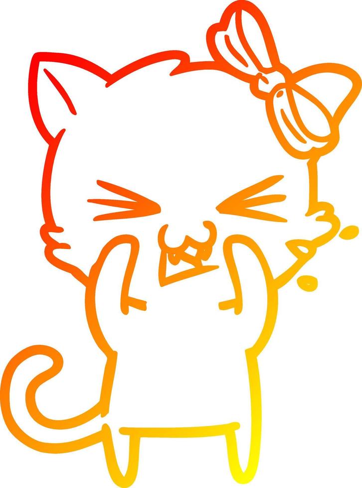 gato de dibujos animados de dibujo de línea de gradiente cálido vector