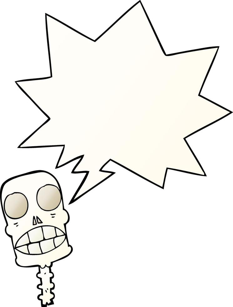 cartoon spooky skull and speech bubble in smooth gradient style vector