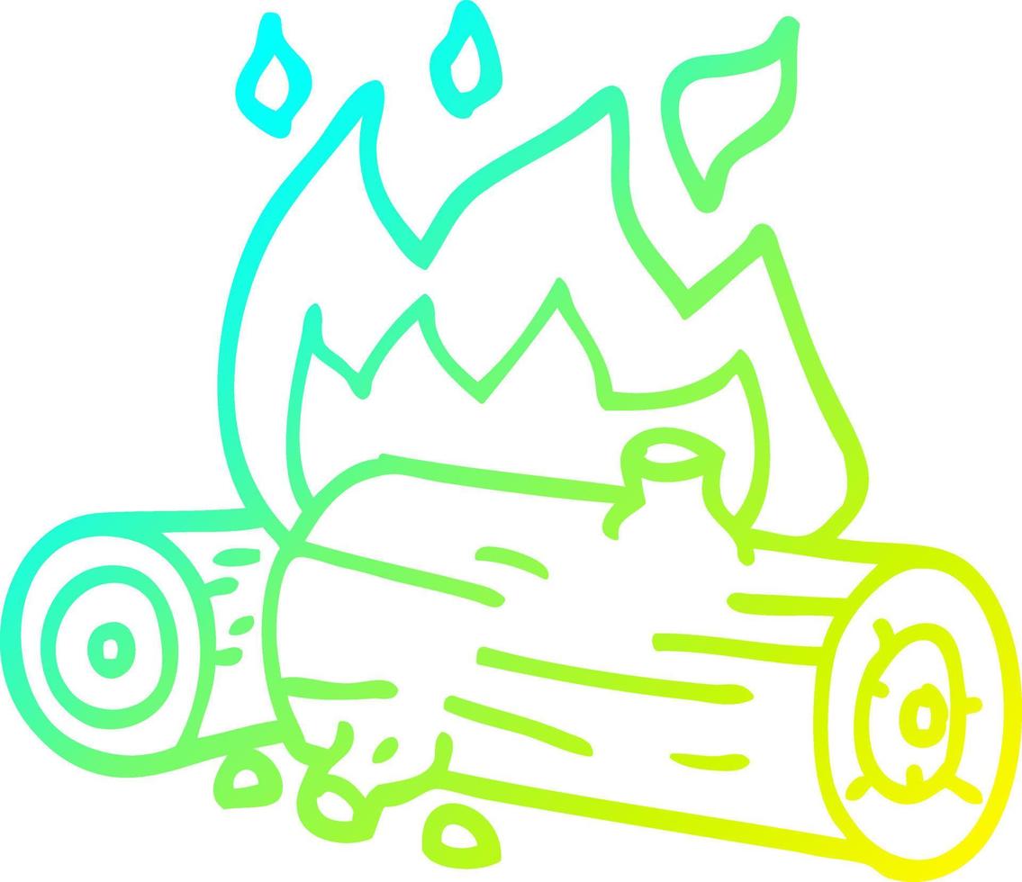 cold gradient line drawing cartoon burning logs vector